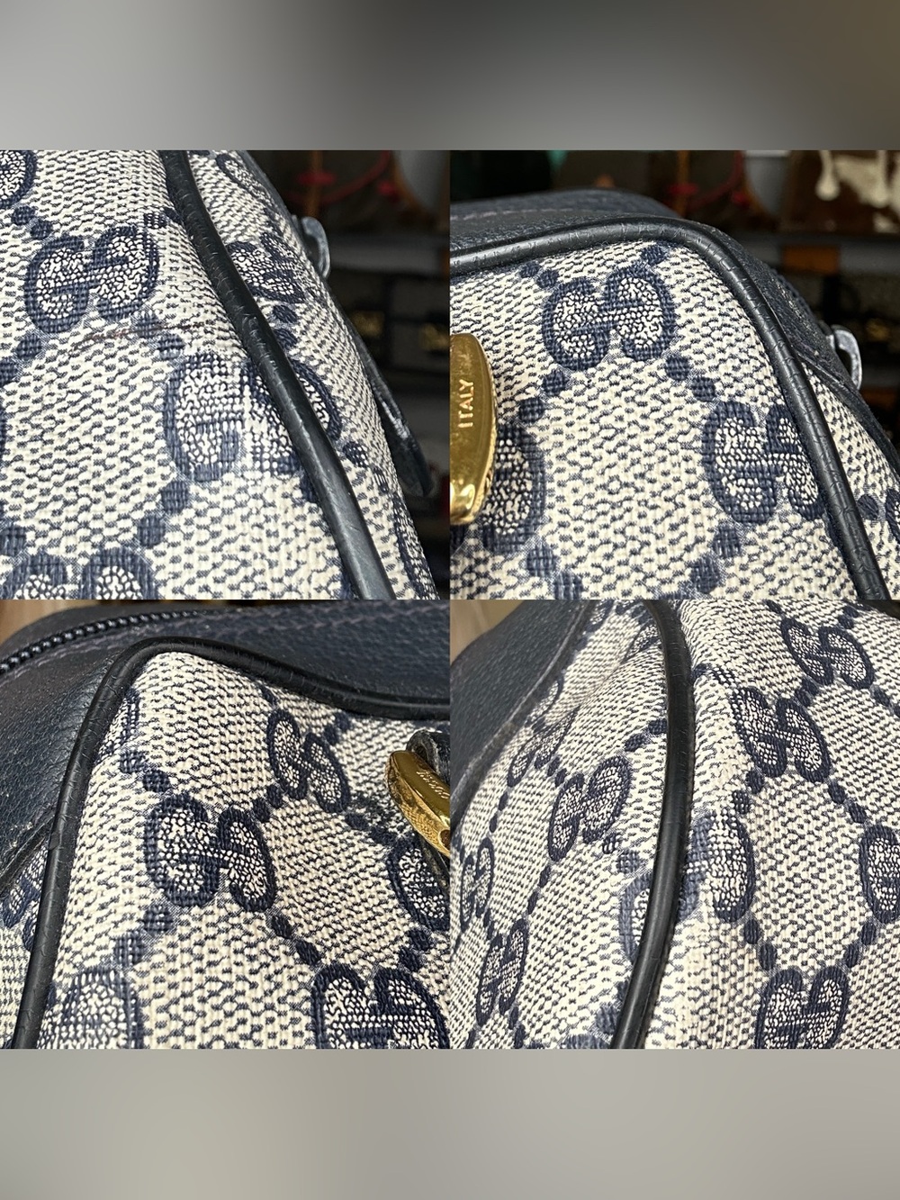 Vintage Gucci Accessory Collection Navy GG Tubular Boston Satchel w/ COA - Picture 7 of 16